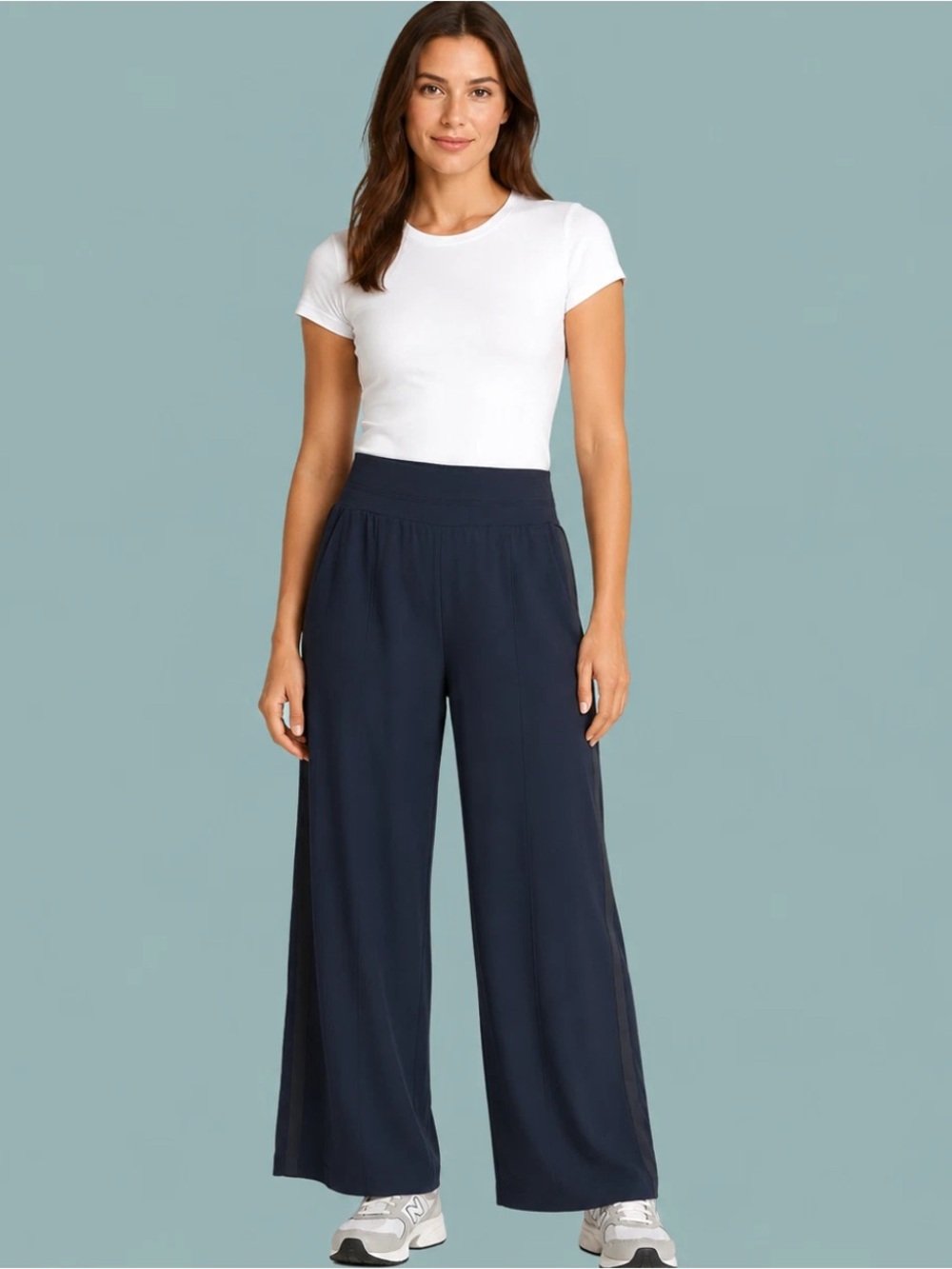 Athleta Size 22 Navy Blue Nolita Wide Leg Pull On‎ Full Length Knit Active Pants
